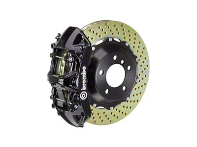 Brembo GT Series 6-Piston Front Big Brake Kit with 380x32mm 2-Piece Cross Drilled Rotors; Black Calipers (20-24 Corvette C8, Excluding Z06)