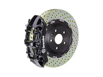 Brembo GT Series 6-Piston Front Big Brake Kit with 380x34mm 2-Piece Cross Drilled Rotors; Black Calipers (20-25 Corvette C8, Excluding Z06)