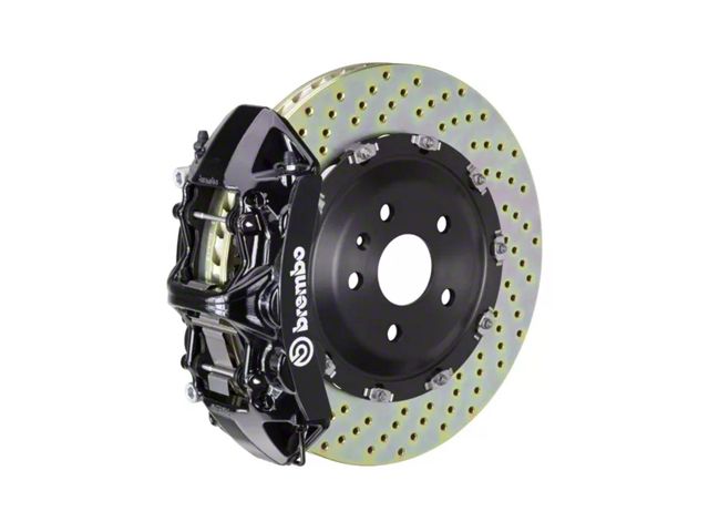 Brembo GT Series 6-Piston Front Big Brake Kit with 380x34mm 2-Piece Cross Drilled Rotors; Black Calipers (20-24 Corvette C8, Excluding Z06)