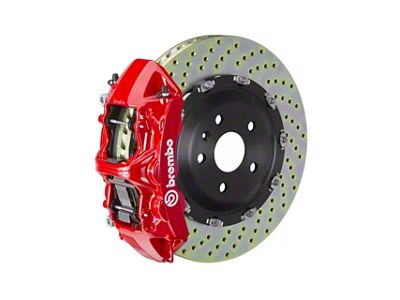 Brembo GT Series 6-Piston Front Big Brake Kit with 380x34mm 2-Piece Cross Drilled Rotors; Red Calipers (20-25 Corvette C8, Excluding Z06)