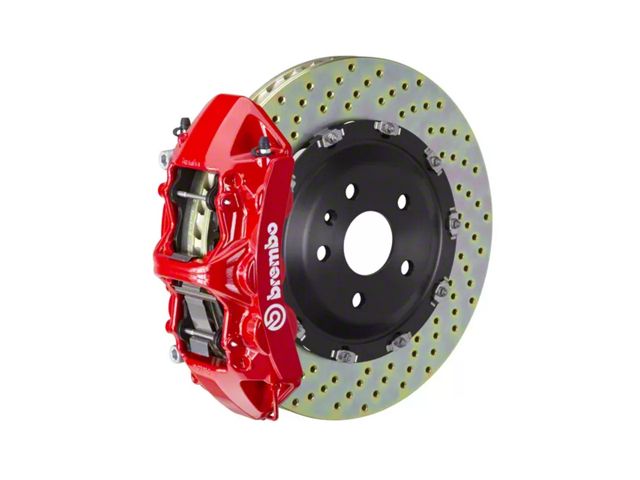 Brembo GT Series 6-Piston Front Big Brake Kit with 380x34mm 2-Piece Cross Drilled Rotors; Red Calipers (20-24 Corvette C8, Excluding Z06)