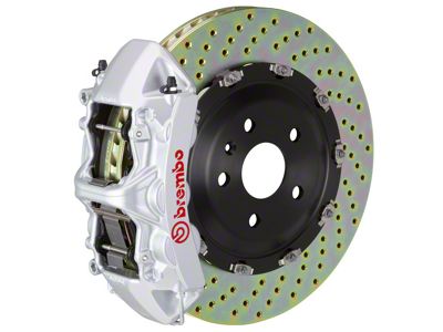 Brembo GT Series 6-Piston Front Big Brake Kit with 380x34mm 2-Piece Cross Drilled Rotors; Silver Calipers (20-25 Corvette C8 Stingray)