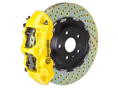 Brembo GT Series 6-Piston Front Big Brake Kit with 380x34mm 2-Piece Cross Drilled Rotors; Yellow Calipers (20-25 Corvette C8 Stingray)