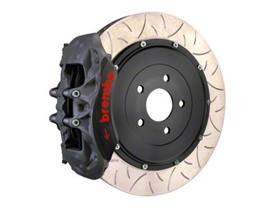 Brembo Race Series 6-Piston Front Big Brake Kit with 380x35mm 2-Piece Type 3 Semi-Float Cross Drilled Rotors; Black Hard Anodized Calipers (20-25 Corvette C8 Stingray)