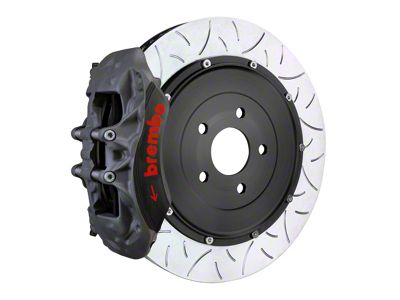 Brembo Race Series 6-Piston Front Big Brake Kit with 380x35mm 2-Piece Type 3 Zinc Cross Drilled Rotors; Black Hard Anodized Calipers (20-25 Corvette C8 Stingray)