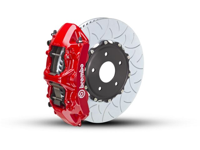 Brembo GT Series 6-Piston Front Big Brake Kit with Type 3 Slotted Rotors; Red Calipers (15-23 Mustang EcoBoost, V6)