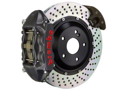 Brembo GT-S Series 4-Piston Rear Big Brake Kit with 15-Inch 2-Piece Cross Drilled Rotors; Black Hard Anodized Calipers (15-23 Mustang GT, EcoBoost, V6)
