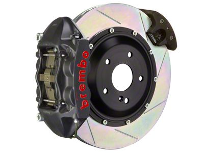 Brembo GT-S Series 4-Piston Rear Big Brake Kit with 15-Inch 2-Piece Type 1 Slotted Rotors; Black Hard Anodized Calipers (15-23 Mustang GT, EcoBoost, V6)