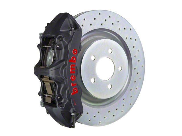 Brembo GT-S Series 6-Piston Front Big Brake Kit with 14-Inch 1-Piece Cross Drilled Rotors; Black Hard Anodized Calipers (05-14 Mustang Standard GT, V6)