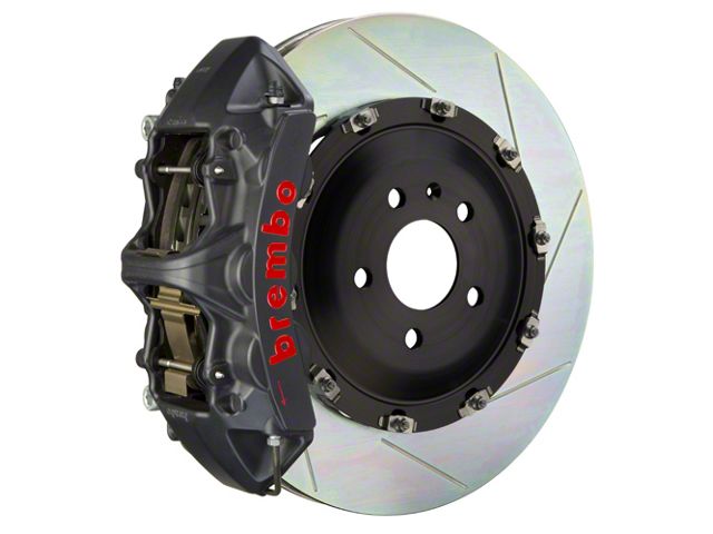 Brembo GT-S Series 6-Piston Front Big Brake Kit with 15-Inch 2-Piece Type 1 Slotted Rotors; Black Hard Anodized Calipers (15-23 Mustang GT, EcoBoost, V6)