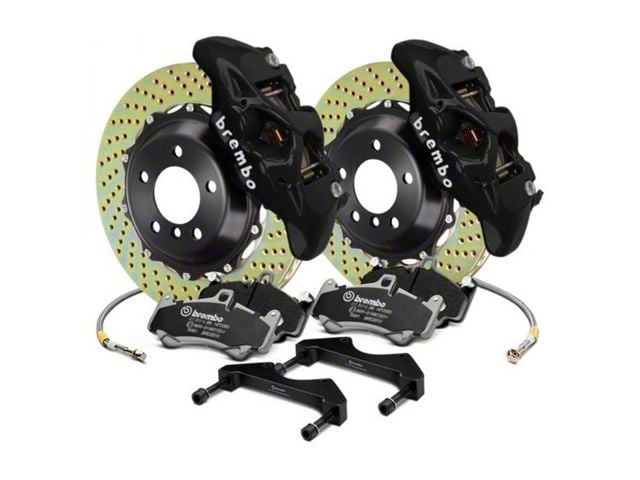 Brembo GT Series 4-Piston Rear Big Brake Kit with 15-Inch 2-Piece Cross Drilled Rotors; Black Calipers (15-23 Mustang GT, EcoBoost, V6)