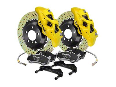 Brembo GT Series 4-Piston Rear Big Brake Kit with 15-Inch 2-Piece Cross Drilled Rotors; Yellow Calipers (15-23 Mustang GT, EcoBoost, V6)