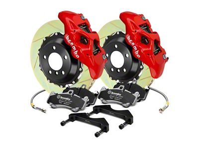 Brembo GT Series 4-Piston Rear Big Brake Kit with 15-Inch 2-Piece Type 1 Slotted Rotors; Red Calipers (15-23 Mustang GT, EcoBoost, V6)