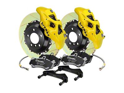 Brembo GT Series 4-Piston Rear Big Brake Kit with 15-Inch 2-Piece Type 1 Slotted Rotors; Yellow Calipers (15-23 Mustang GT, EcoBoost, V6)