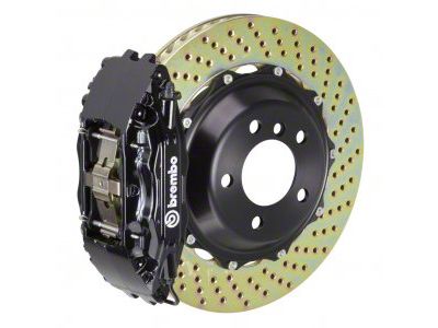 Brembo GT Series 4-Piston Front Big Brake Kit with 14-Inch 2-Piece Cross Drilled Rotors; Black Calipers (94-04 Mustang)