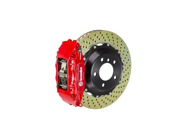 Brembo GT Series 4-Piston Front Big Brake Kit with 14-Inch 2-Piece Cross Drilled Rotors; Red Calipers (94-04 Mustang)