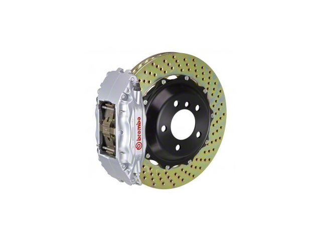 Brembo GT Series 4-Piston Front Big Brake Kit with 14-Inch 2-Piece Cross Drilled Rotors; Silver Calipers (94-04 Mustang)
