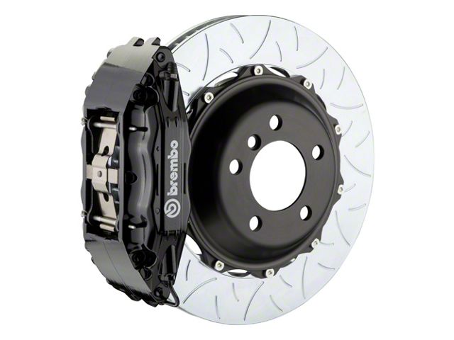 Brembo GT Series 4-Piston Front Big Brake Kit with 14-Inch 2-Piece Type 3 Slotted Rotors; Black Calipers (05-14 Mustang GT w/o Performance Pack, V6)