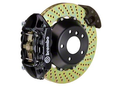 Brembo GT Series 4-Piston Rear Big Brake Kit with 15-Inch 2-Piece Cross Drilled Rotors; Black Calipers (15-23 Mustang GT, EcoBoost, V6)