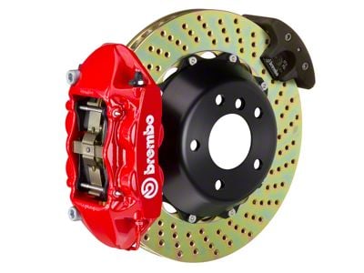 Brembo GT Series 4-Piston Rear Big Brake Kit with 15-Inch 2-Piece Cross Drilled Rotors; Red Calipers (15-23 Mustang GT, EcoBoost, V6)