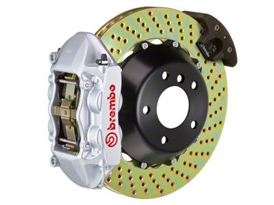 Brembo GT Series 4-Piston Rear Big Brake Kit with 15-Inch 2-Piece Cross Drilled Rotors; Silver Calipers (15-23 Mustang GT, EcoBoost, V6)