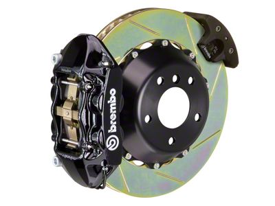 Brembo GT Series 4-Piston Rear Big Brake Kit with 15-Inch 2-Piece Type 1 Slotted Rotors; Black Calipers (15-23 Mustang GT, EcoBoost, V6)