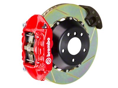 Brembo GT Series 4-Piston Rear Big Brake Kit with 15-Inch 2-Piece Type 1 Slotted Rotors; Red Calipers (15-23 Mustang GT, EcoBoost, V6)