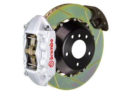 Brembo GT Series 4-Piston Rear Big Brake Kit with 15-Inch 2-Piece Type 1 Slotted Rotors; Silver Calipers (15-23 Mustang GT, EcoBoost, V6)