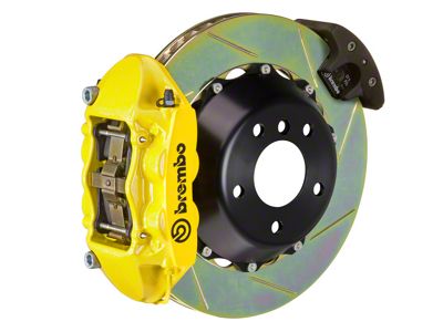 Brembo GT Series 4-Piston Rear Big Brake Kit with 15-Inch 2-Piece Type 1 Slotted Rotors; Yellow Calipers (15-23 Mustang GT, EcoBoost, V6)