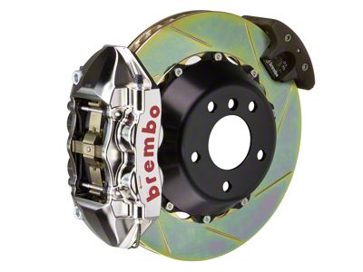 Brembo GT Series 4-Piston Rear Big Brake Kit with 15-Inch 2-Piece Type 1 Slotted Rotors; Nickel Plated Calipers (15-23 Mustang GT, EcoBoost, V6)