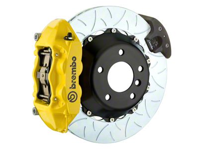 Brembo GT Series 4-Piston Rear Big Brake Kit with 15-Inch 2-Piece Type 3 Slotted Rotors; Yellow Calipers (15-23 Mustang GT, EcoBoost, V6)