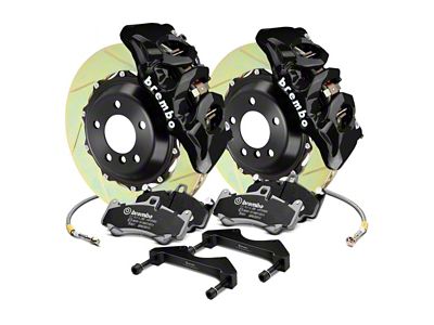 Brembo GT Series 6-Piston Front Big Brake Kit with 15-Inch 2-Piece Type 1 Slotted Rotors; Black Calipers (15-23 Mustang GT, EcoBoost, V6)