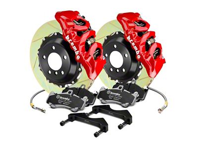 Brembo GT Series 6-Piston Front Big Brake Kit with 15-Inch 2-Piece Type 1 Slotted Rotors; Red Calipers (15-23 Mustang GT, EcoBoost, V6)