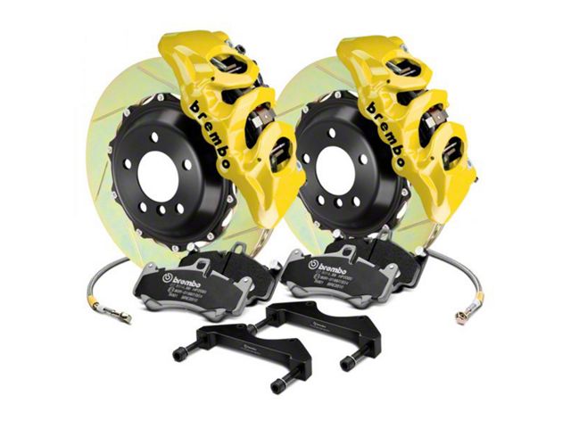 Brembo GT Series 6-Piston Front Big Brake Kit with 15-Inch 2-Piece Type 1 Slotted Rotors; Yellow Calipers (15-23 Mustang GT, EcoBoost, V6)
