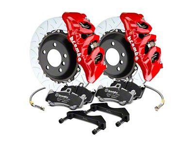 Brembo GT Series 6-Piston Front Big Brake Kit with 15-Inch 2-Piece Type 3 Slotted Rotors; Red Calipers (15-23 Mustang GT, EcoBoost, V6)