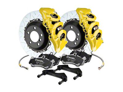 Brembo GT Series 6-Piston Front Big Brake Kit with 15-Inch 2-Piece Type 3 Slotted Rotors; Yellow Calipers (15-23 Mustang GT, EcoBoost, V6)