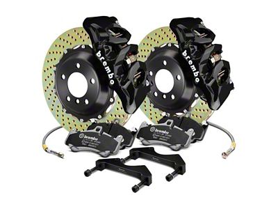 Brembo GT Series 6-Piston Front Big Brake Kit with 15.90-Inch 2-Piece Cross Drilled Rotors; Black Calipers (15-23 Mustang GT)