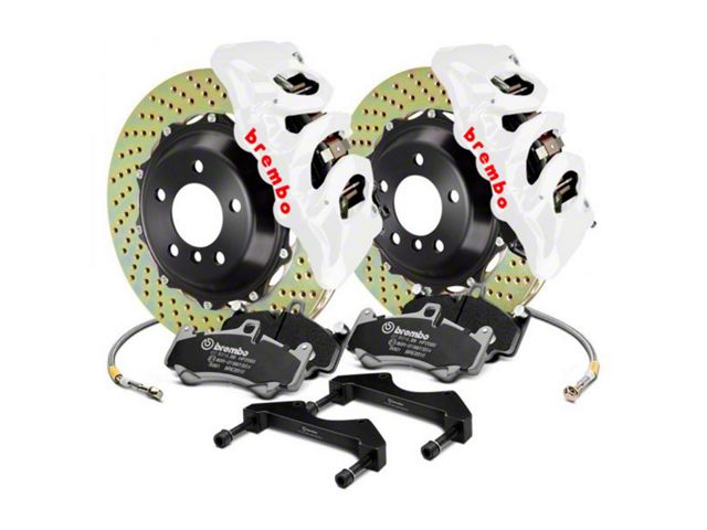 Brembo GT Series 6-Piston Front Big Brake Kit with 15.90-Inch 2-Piece Cross Drilled Rotors; White Calipers (15-23 Mustang GT)