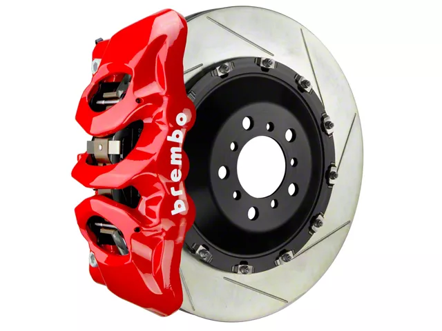 Brembo GT Series 6-Piston Front Big Brake Kit with 15.90-Inch 2-Piece Type 1 Slotted Rotors; Red Calipers (15-23 Mustang GT)