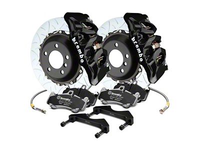 Brembo GT Series 6-Piston Front Big Brake Kit with 15.90-Inch 2-Piece Type 3 Slotted Rotors; Black Calipers (15-23 Mustang GT)