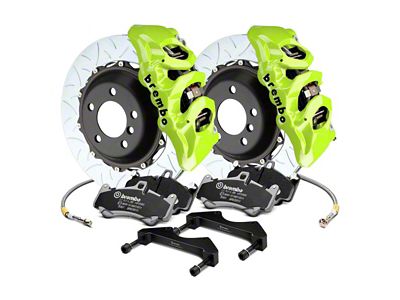 Brembo GT Series 6-Piston Front Big Brake Kit with 15.90-Inch 2-Piece Type 3 Slotted Rotors; Fluorescent Yellow Calipers (15-23 Mustang GT)