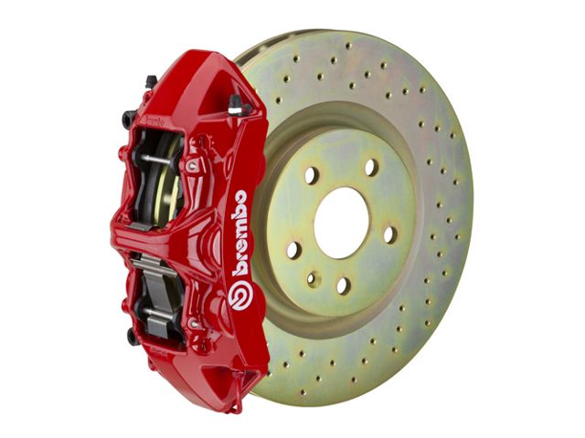 Brembo GT Series 6-Piston Front Big Brake Kit with 14-Inch 1-Piece Cross Drilled Rotors; Red Calipers (05-14 Mustang Standard GT, V6)