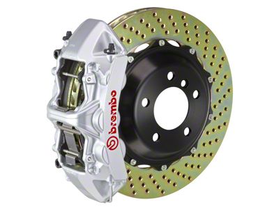 Brembo GT Series 6-Piston Front Big Brake Kit with 14-Inch 2-Piece Cross Drilled Rotors; Silver Calipers (94-04 Mustang)