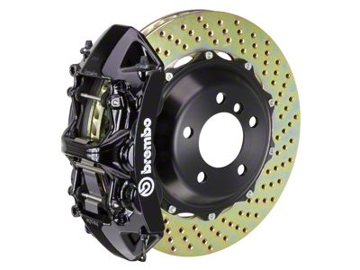 Brembo GT Series 6-Piston Front Big Brake Kit with 14-Inch 2-Piece Cross Drilled Rotors; Black Calipers (05-14 Mustang GT w/o Performance Pack, V6)
