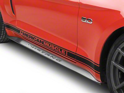 SpeedForm Brushed Stainless Side Skirt Overlays with Polished Mustang Letters (15-23 Mustang)