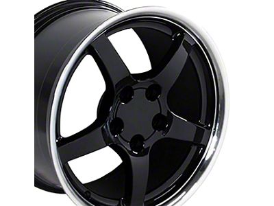 Staggered C5 Style Deep Dish Gloss Black with Machined Lip 4-Wheel Kit; 17x9.5/18x10.5; 54mm/56mm Offset (97-04 Corvette C5)