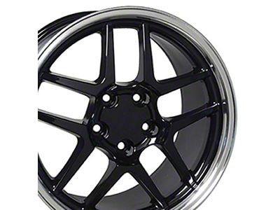 C5 Z06 Style Gloss Black with Machined Lip Wheel; Front Only; 17x9.5; 54mm Offset (97-04 Corvette C5)