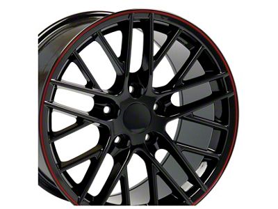 C6 ZR1 Style Gloss Black with Red Stripe Wheel; Rear Only; 18x10.5; 56mm Offset (97-04 Corvette C5)