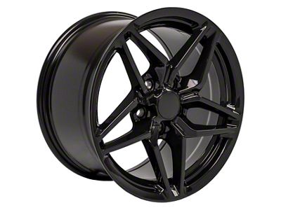 C7 ZR1 Style Gloss Black Wheel; Front Only; 17x9.5; 56mm Offset (97-04 Corvette C5)