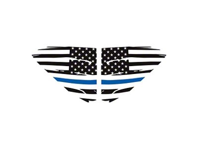 Distressed US Flag Window Decals; Matte Black with Blue Stripe (20-25 Corvette C8)